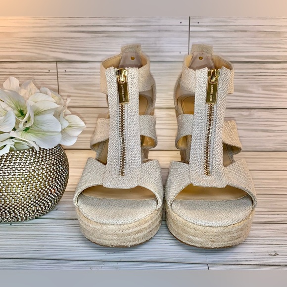 Sold Michael Kors Danita Top Zipped Linen Wedges S:7M - Picture 5 of 12